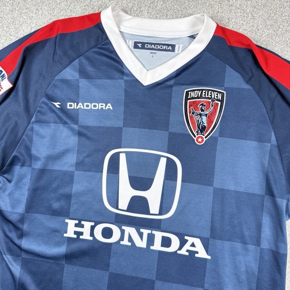 Indy Eleven Minor League Soccer Jersey Diadora Large 2014-2016 Honda Blue